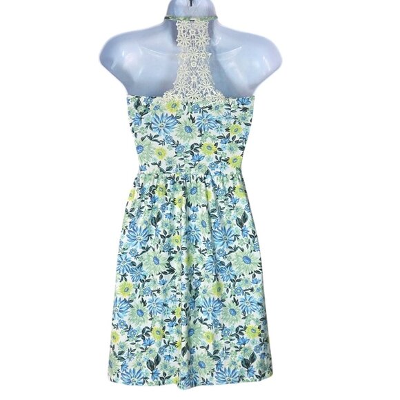 No Boundaries Juniors Crochet Back Blue Floral Cottagecore Flare Mini Dress Sz L - Picture 4 of 7